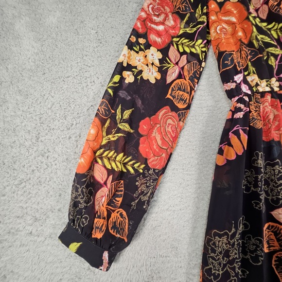 Lulus Maxi Dress Womens S Dark Floral Side Slit Babydoll Formal Elegant Timeless - Picture 4 of 15